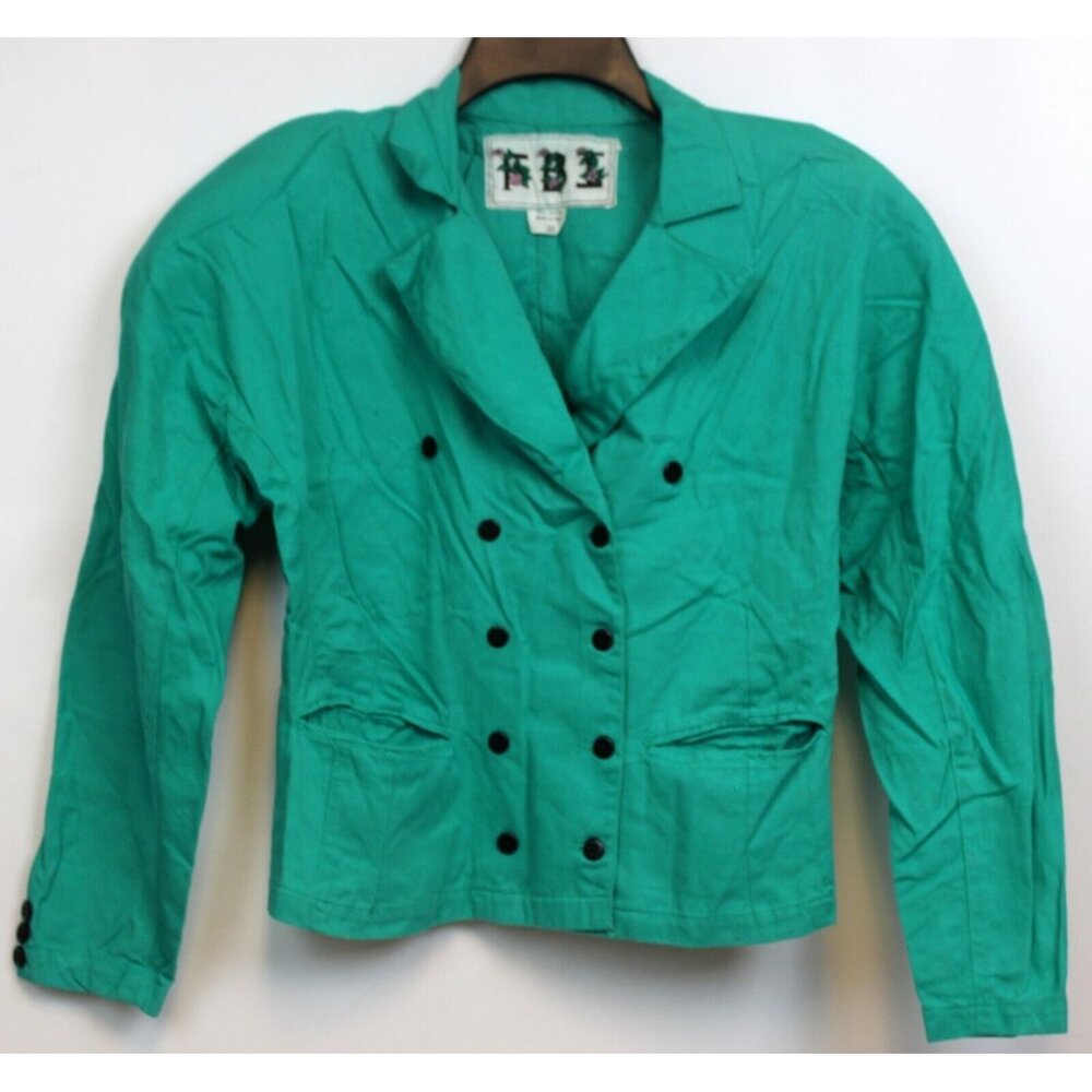 VTG 80s F.B.I. Teal Green Blazer sz S Glam Rock Trendy Power Retro Waist Length